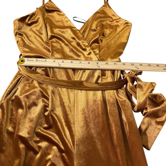 Lulus Regal Evening Copper Velvet Jumpsuit Small Party Cocktail Dressy - Picture 13 of 16
